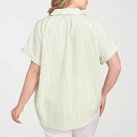Hearts Of Palm Plus Womens Short Sleeve Blouse