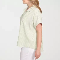 Hearts Of Palm Plus Womens Short Sleeve Blouse