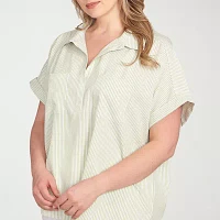 Hearts Of Palm Plus Womens Short Sleeve Blouse