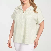 Hearts Of Palm Plus Womens Short Sleeve Blouse