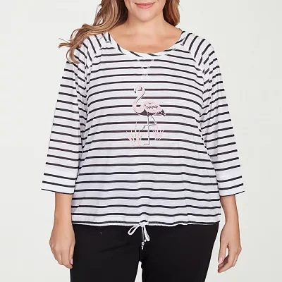 Hearts Of Palm Womens Plus Round Neck 3/4 Sleeve T-Shirt