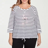 Hearts Of Palm Womens Plus Round Neck 3/4 Sleeve T-Shirt