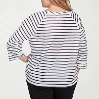 Hearts Of Palm Womens Plus Round Neck 3/4 Sleeve T-Shirt