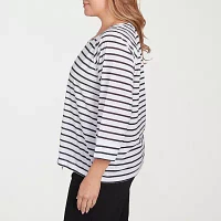 Hearts Of Palm Womens Plus Round Neck 3/4 Sleeve T-Shirt