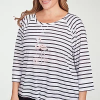 Hearts Of Palm Womens Plus Round Neck 3/4 Sleeve T-Shirt