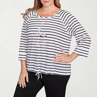 Hearts Of Palm Womens Plus Round Neck 3/4 Sleeve T-Shirt