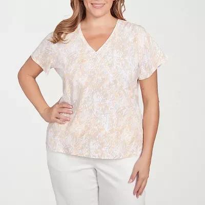 Hearts Of Palm Womens Plus V Neck Short Sleeve T-Shirt