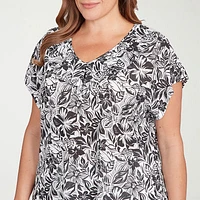 Hearts Of Palm Womens Plus V Neck Short Sleeve T-Shirt
