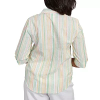 Alfred Dunner Rise And Shine Womens 3/4 Sleeve Button-Down Shirt