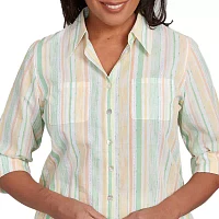 Alfred Dunner Rise And Shine Womens 3/4 Sleeve Button-Down Shirt