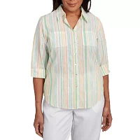 Alfred Dunner Rise And Shine Womens 3/4 Sleeve Button-Down Shirt