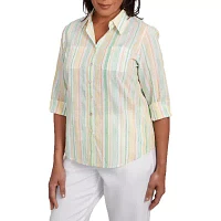 Alfred Dunner Rise And Shine Womens 3/4 Sleeve Button-Down Shirt