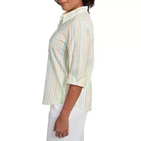 Alfred Dunner Rise And Shine Womens 3/4 Sleeve Button-Down Shirt