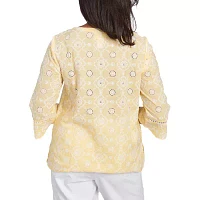 Alfred Dunner Rise And Shine Womens Crew Neck 3/4 Sleeve Embroidered Blouse