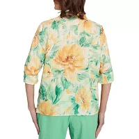 Alfred Dunner Rise And Shine Womens 3/4 Sleeve Button-Down Shirt