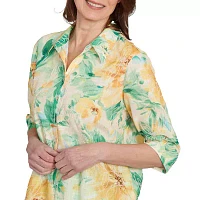 Alfred Dunner Rise And Shine Womens 3/4 Sleeve Button-Down Shirt