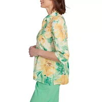 Alfred Dunner Rise And Shine Womens 3/4 Sleeve Button-Down Shirt