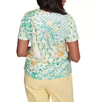 Alfred Dunner Rise And Shine Womens V Neck Short Sleeve T-Shirt