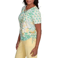 Alfred Dunner Rise And Shine Womens V Neck Short Sleeve T-Shirt