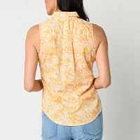 St. John's Bay Womens Sleeveless Regular Fit Button-Down Shirt