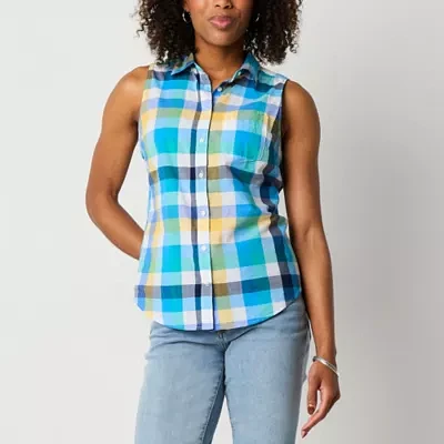 St. John's Bay Womens Sleeveless Regular Fit Button-Down Shirt