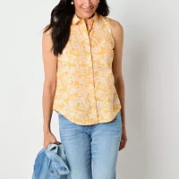 St. John's Bay Womens Sleeveless Regular Fit Button-Down Shirt