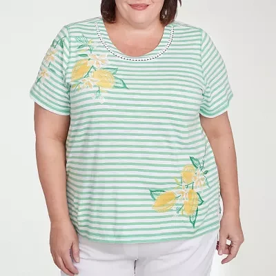 Alfred Dunner Rise And Shine Womens Plus Crew Neck Short Sleeve T-Shirt