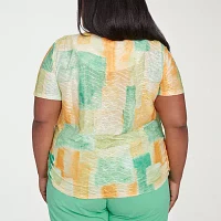 Alfred Dunner Rise And Shine Womens Plus Crew Neck Short Sleeve T-Shirt