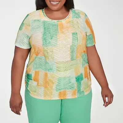 Alfred Dunner Rise And Shine Womens Plus Crew Neck Short Sleeve T-Shirt