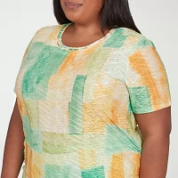 Alfred Dunner Rise And Shine Womens Plus Crew Neck Short Sleeve T-Shirt