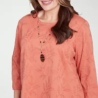 Alfred Dunner Plus Natural Instinct Womens 3/4 Sleeve Embroidered Button-Down Shirt