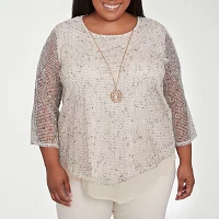 Alfred Dunner Natural Instinct Womens Plus Crew Neck 3/4 Sleeve T-Shirt