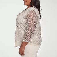 Alfred Dunner Natural Instinct Womens Plus Crew Neck 3/4 Sleeve T-Shirt