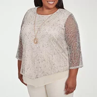 Alfred Dunner Natural Instinct Womens Plus Crew Neck 3/4 Sleeve T-Shirt