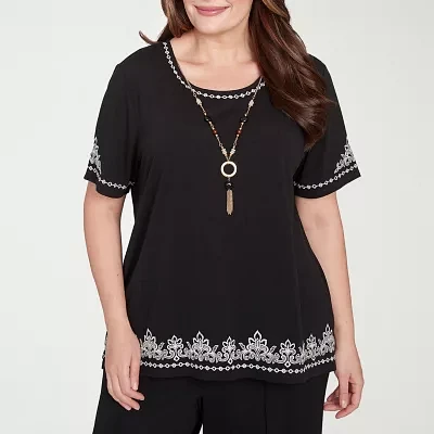 Alfred Dunner Natural Instinct Womens Plus Crew Neck Short Sleeve Stretch Fabric T-Shirt