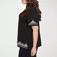 Alfred Dunner Natural Instinct Womens Plus Crew Neck Short Sleeve Stretch Fabric T-Shirt