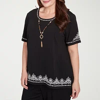 Alfred Dunner Natural Instinct Womens Plus Crew Neck Short Sleeve Stretch Fabric T-Shirt