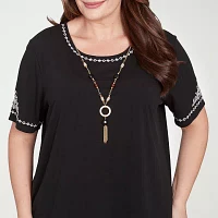 Alfred Dunner Natural Instinct Womens Plus Crew Neck Short Sleeve Stretch Fabric T-Shirt