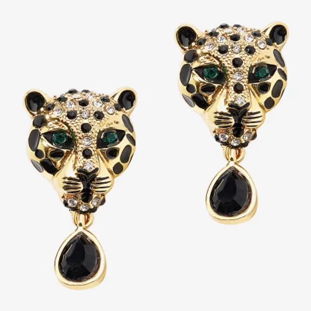Bijoux Bar Gold Tone Leopard Womens Multi Color Drop Earrings