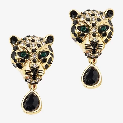 Bijoux Bar Gold Tone Leopard Womens Multi Color Drop Earrings