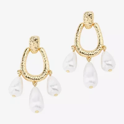 Bijoux Bar Gold Tone Womens Simulated Pearl Drop Earrings