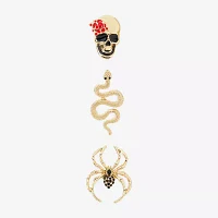 Bijoux Bar Gold Tone Halloween Womens Black Onyx 3 Pair Earring Set