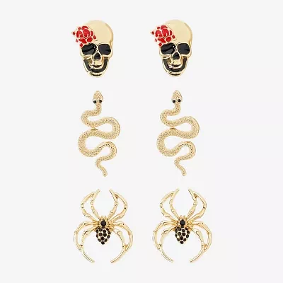 Bijoux Bar Gold Tone Halloween Womens Black Onyx 3 Pair Earring Set