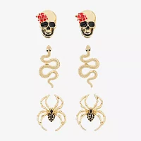 Bijoux Bar Gold Tone Halloween Womens Black Onyx 3 Pair Earring Set