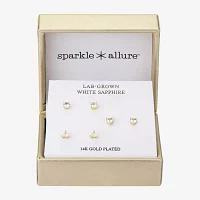 Sparkle Allure Lab Grown Sapphire Silver Tone Pure Silver Over Brass Heart Round Triangle 3 Pair Earring Set
