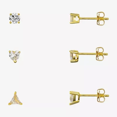 Sparkle Allure Lab Grown Sapphire Silver Tone Pure Silver Over Brass Heart Round Triangle 3 Pair Earring Set