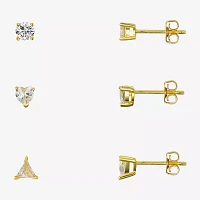 Sparkle Allure Lab Grown Sapphire Silver Tone Pure Silver Over Brass Heart Round Triangle 3 Pair Earring Set