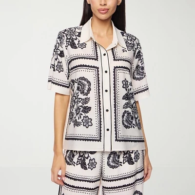 Premier Amour Floral Womens Short Sleeve Blouse