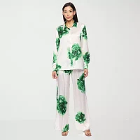 Premier Amour Floral Womens Long Sleeve Satin Blouse