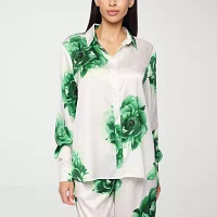 Premier Amour Floral Womens Long Sleeve Satin Blouse